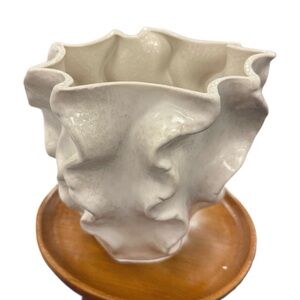 RARE handmade designer scalloped white Ceramic pot Vase abstract art deco